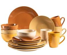 MÃSER 931955 Serie Inoda - Juego de vajilla para 4 personas (16 piezas, plato de postre, cuenco de cereales y taza de cafÃ©, vajilla redonda de gres