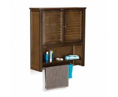 Relaxdays Bambus Hängeschrank LAMELL 66 x 62 x 20 cm HxBxT, Badschrank mit Handtuchhalter, 3 Ablagen Wandschrank, Braun Armario Colgante, Bambú, Marrón, 20x62x66 cm