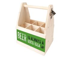 Contento 866640Â Cerveza Portador Planas con abrebotellas, Madera Natural, 26Â x 17Â x 34Â cm
