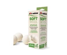 Meliconi Soft Wool-Bolas Secadora, facilitan el Secado de la Ropa y dejándolas Suaves Durante Mucho Tiempo. Lana 100% Natural de Nueva Zelanda. 3 Unidades, Color Blanco, à ca 7 cm