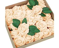 GONICVIN Flores Artificiales, 50 Rosas Artificiales con Tallos, Ramos de Flores realistas para Manualidades, Bodas, Fiestas, hogar, Decoraciones del dÃa de San ValentÃn (champán)
