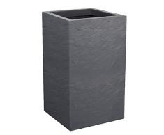 EDA - Maceta Cuadrada Alta VolcaniaUp 36 L - Decoración de imitación Piedra - Pared Simple - Zona de retención de Agua - 29,5 x 29,5 x 49,5 cm - Gris Guijarro