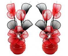 Flourish Creative Florals A juego Par de rojo flores artificiales en jarrón rojo, decoraciones de mesa, accesorios para el hogar, regalos, adornos, altura 32 cm