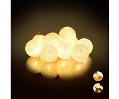 Relaxdays Guirnalda Luces con 10 Bolas LED a Pilas, Algodón-Poliestireno, Blanco, 6 cm de diámetro