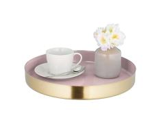 Relaxdays Servir con Borde, diseÃ±o Redondo, Desayuno en la Cama, Acero Inoxidable, 4 x 32 cm, Bandeja Decorativa, Color Rosa/Dorado, 100%