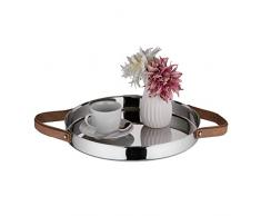 Relaxdays Bandeja para Servir de diseÃ±o Redondo, con Bordes y Asas, Desayuno en la Cama, Acero Inoxidable, 35 cm de diÃ¡metro, Bandeja Decorativa, Color Plateado