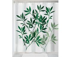 InterDesign Leaves SC Cortina de ducha , Cortina de baño de diseño de tamaño estándar, 183,0 cm x 183,0 cm , Elegantes cortinas estampadas con dibujo de hojas , Poliéster verde