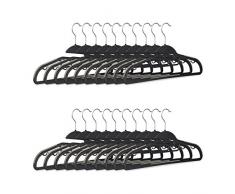 Relaxdays perchas finas, Pack de 20, Antideslizante, Corbatas y pantalones, Plástico, HxLxP: 22x41x0,5 cm, negro/gris