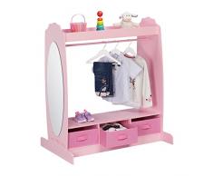 Relaxdays Perchero 5 Compartimentos, Barra para Colgar Ropa de habitaciÃ³n Infantil, Gancho y Espejo, 107 x 97,5 x 61 cm, Color Rosa, 80% Tablero de Fibra 10% poliÃ©ster 10% Cristal