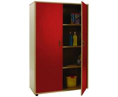 Mobeduc armario con 2 puertas, madera, color rojo, 90 x 147 x 40 cm