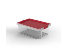 Tatay Caja de almacenamiento con tapa, capacidad de 7 l, con asas, tapa de polipropileno reciclado, transparente, libre de BPA, rojo. Medidas 25 x 36 x 13 cm