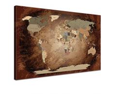 LanaKK mapamundi con corcho para fijar los destinos - Lámina sobre bastidor camilla en marrón, enmarcado en una parte, 100 x 70 cm, español intensivo
