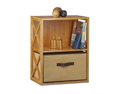 Relaxdays Estantería con Cesta de almacenaje, Madera, Dos estantes, Caja Plegable, 54 x 42 x 49 cm, 1 Ud, Marrón, Bambú