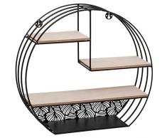 Estante de Pared de Madera Metal Redondo Negro