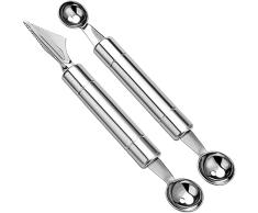 Cuchara de doble extremo de acero inoxidable Cuchara de frutas multifunciÃ³n Cuchara de frutas Baller Cuchara de melÃ³n Herramienta de tallado para ensalada de frutas y verduras Helado