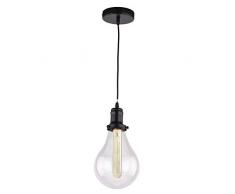 CristalRecord Lámpara Colgante Bulb Vintage con tulipa Transparente, Negra