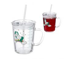 Relaxdays Set de 2 Vasos Infantiles, DiseÃ±o Caballo, Jarrita Agua NiÃ±os, con Asa, Tapa y Pajita, 400 ml, Transparente