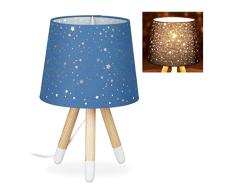 Relaxdays Lámpara de mesa infantil, Para niños & niñas, E14, Redonda, 40 cm, Estrellas, Azul