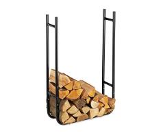 Relaxdays Leñera para chimenea, Metal, Almacenaje de madera, Interior & Exterior, 90x60x20 cm, Negro