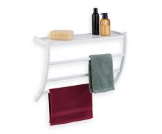 Relaxdays Toallero para Pared 44 x 56,5 x 23 cm, con Balda y 3 Barras, Colgador de Toallas para el BaÃ±o, Blanco, 100% Acero