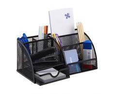 Relaxdays Organizador de Escritorio Malla con 6 Compartimentos, Metal, Negro, 12.5 x 27.5 x 14 cm