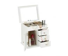 Relaxdays joyero joyero de madera con espejo, para collares, anillos, joyas caja hxbxt 10Â x 18,5Â x 13Â cm, color blanco