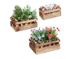 Relaxdays Juego de 3 jardineras de Madera, Aspecto de Valla, balcÃ³n y alfÃ©izar, en Diferentes tamaÃ±os, Jardinera para balcÃ³n, Natural (10037614)