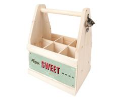 Contento 866658Â Cerveza Portador Planas con abrebotellas, Madera Natural, 26Â x 17Â x 34Â cm