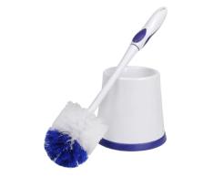 Rubbermaid Comfort Grip FG6B9900 - Juego de escobilla y Bandeja para Inodoro (Mango de Goma Blanda), Color Blanco y Azul, 16.5 Pulgadas, Cepillo y Bandeja