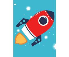 Wee Blue Coo PÃ³ster Grande para habitaciÃ³n Infantil, diseÃ±o de Cohete de Nave Espacial, Estrellas de Llama, Cielo Volando, para Dormitorio Infantil, 45,7 x 60,9 cm
