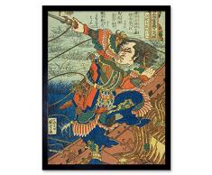 Ruan Xiao er Ritchitaisai Genshoji 108 Heroes Water Margin Utagawa Kuniyoshi Japanese Woodblock Reproduction Art Print Framed Poster Wall Decor 12x16 inch HÃ©roe Agua japonÃ©s Madera PÃ³ster pared