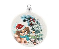 Dekohelden24 Lauschaer-Adorno para árbol Estampado de Perro pequeño y Sombrero de Navidad, con Purpurina â decoración y Corona de Plata, tamaño B/diámetro: Aprox. 1 x 9 cm, 9 cm