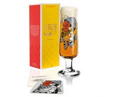 Vasos de cerveza con diseño de cerveza de Tobias Tietchen (Fisherman), de cristal, 390 ml, con cinco tapas de cerveza