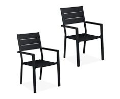 Relaxdays Set 2 JardÃn, 90 x 53,5 x 59 cm, Silla Balcón con Reposabrazos, Metal, Muebles Terraza Modernos, Negro, plástico 50% Acero