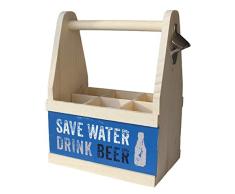 Contento 866653Â Cerveza Portador Planas con abrebotellas, Madera Natural, 26Â x 17Â x 34Â cm