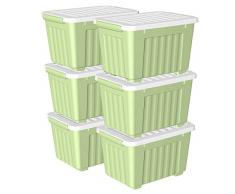 Cetomo Caja de almacenamiento de plÃ¡stico de 80 x 6 pulgadas, verde, caja de mano, contenedor organizador con tapa duradera y hebillas de cierre seguras, apilable y apilable, paquete de 6, con hebilla