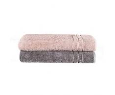 Komfortec Juego de 2 Toallas de Sauna (70 x 200 cm, 100% algodÃ³n, XXL, Toalla de Sauna, Suave, Grande, Rizo, Secado rÃ¡pido, Antracita, Gris/Rosa