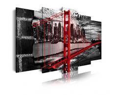 DekoArte 277 - Cuadro moderno en lienzo 5 piezas ciudad San Francisco puente Golden Gate, 150x3x80cm