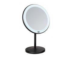 WENKO Espejo cosmÃ©tico de pie con LED Onno, espejo regulable con iluminaciÃ³n LED y 5 aumentos, interruptor de encendido/apagado tÃ¡ctil, funcionamiento con pilas o cable USB, 20x34x13,5 cm, negro