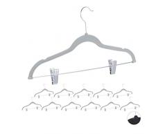 Relaxdays Pack de 12 Perchas Ropa con Pinzas y Giro de 360º, Metal, Gris, 43 Cm