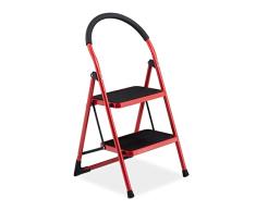 Relaxdays Plegable de 2 peldaÃ±os, con asa, hasta 120 kg, Antideslizante, pequeÃ±a Escalera de Acero, Color Rojo, 70% 30% plÃ¡stico, 2 Stufen