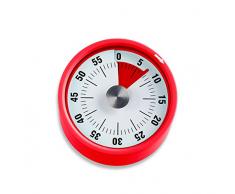 ADE Temporizador de cocina TD1709. Timer redondo magnético con alarma. Plastico y aceró inoxidable 6 cm Color rojo