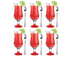 Glasmark 570032-0420518317LD A570032-0420518317LD - Juego de 6 copas de cÃ³ctel (480 ml, base roja, cucharilla de postre, cristal y acero inoxidable)