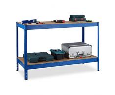 Relaxdays Banco de Trabajo, 2 Niveles de Altura Ajustable, 92 x 150 x 60 cm, Mesa CarpinterÃ­a para Taller, Acero, Negro