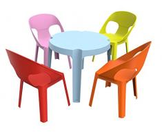 Resol Rita Set Infantil de 4 1, 1 Mesa Azul + 4 Sillas Roja/Rosa/Naranja/Lima, 60x51x78 cm, 5 Unidades