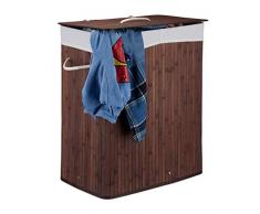 Relaxdays Cesto Ropa Sucia con Tapa y 2 Compartimentos, Cubo Colada Plegable, Canasta, Bambú, 95 L, Marrón