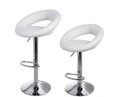 La Silla Española - Pack de dos taburetes con asiento redondo en color blanco, en simil piel, regulable en altura. 36x39x114 cm, 2 unidades