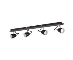 Lighting Collection - Barra de 4 focos, acero, 10 W, color negro/cobre