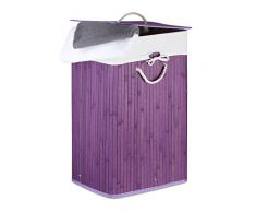 Relaxdays Cesto para Ropa Sucia Plegable con Tapa, Bambú, Violeta, 33.5x43.5x65.5 cm