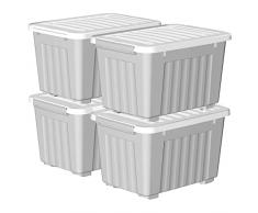 Cetomo Caja de almacenamiento de plÃ¡stico de 80 L x 4, gris, caja de mano, contenedor organizador con tapa duradera y hebillas de enganche seguras, apilable y encajable, paquete de 4, con hebilla